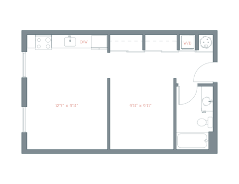 Floor plan for studio, 1 bath, 560 sqft